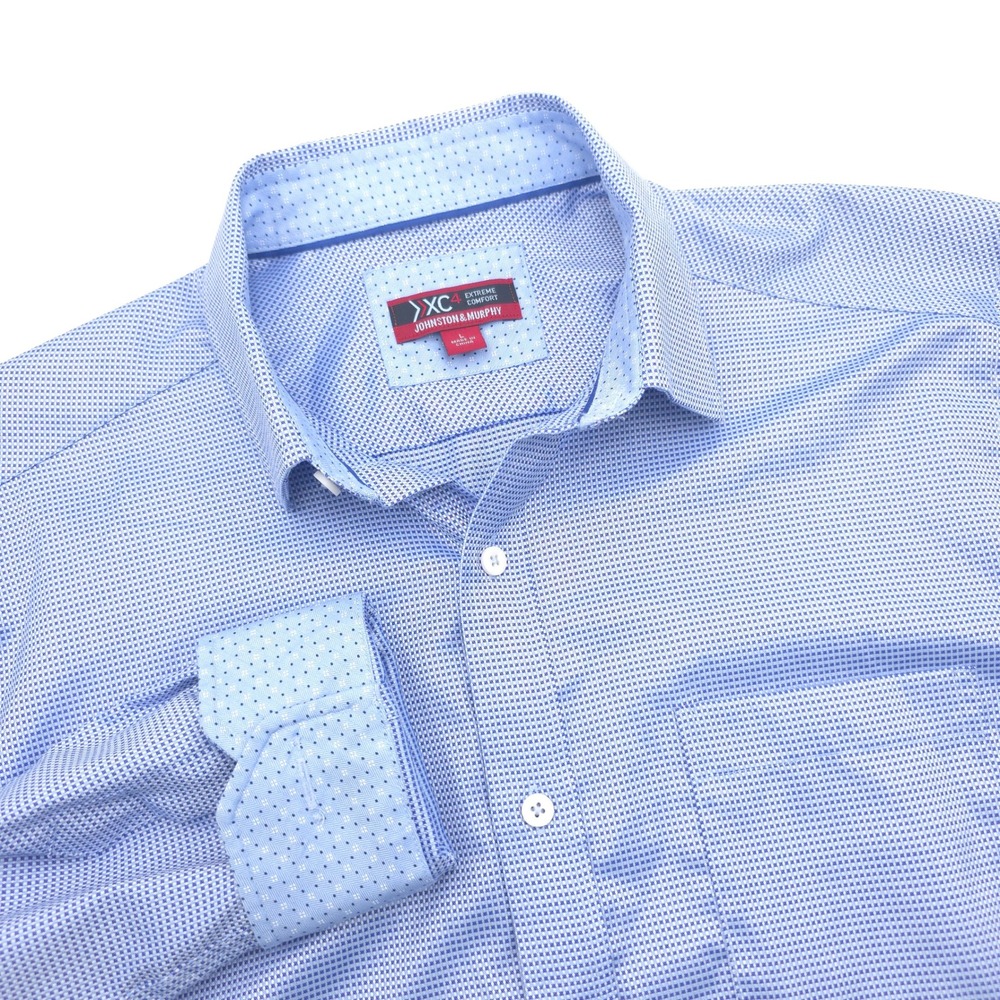 Johnston & Murphy XC4 Extreme Comfort Blue Micro Pattern Cotton Shirt Mens L